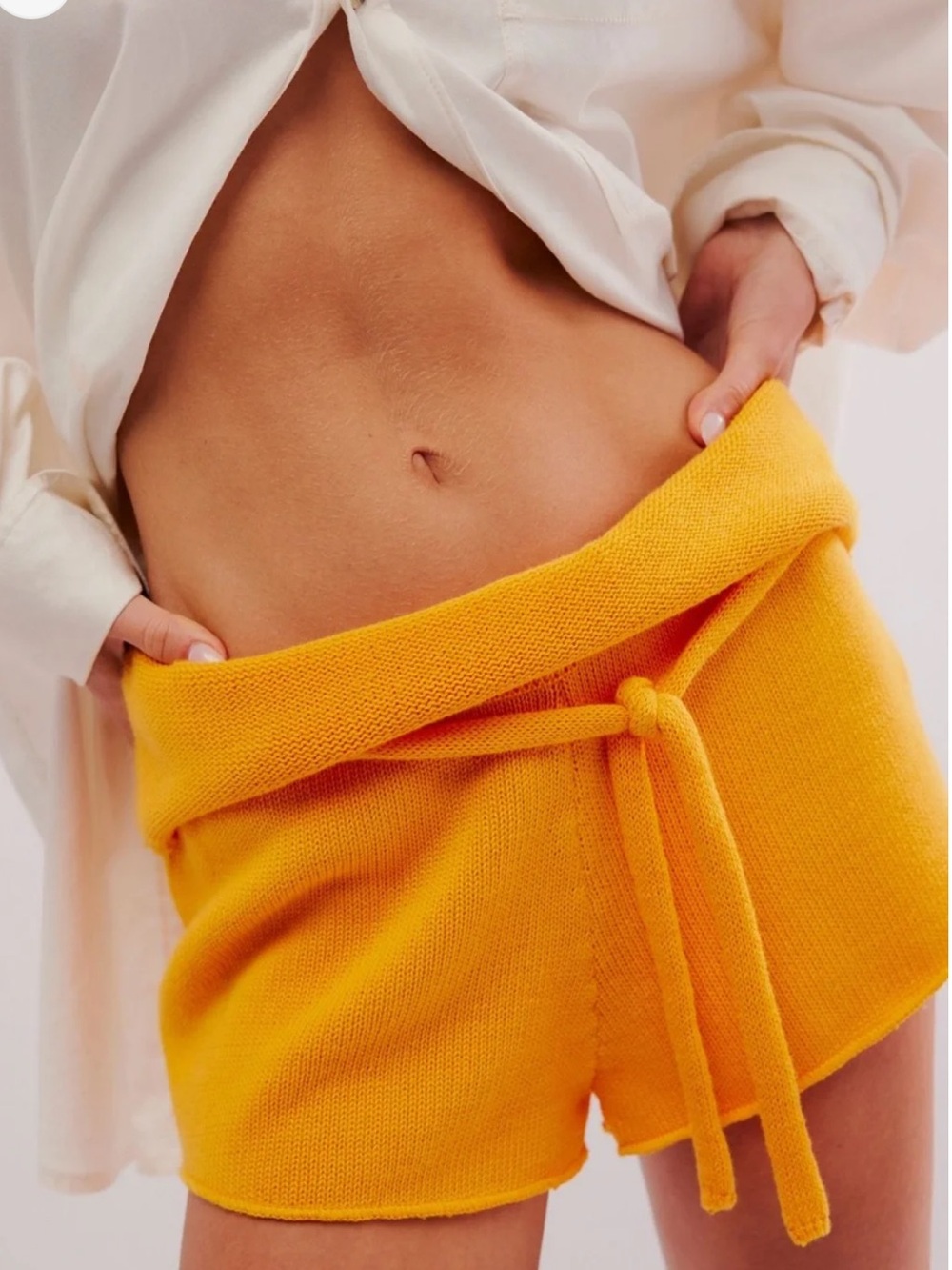 Free People FP Beach Rita Cotton Knit Shorts Orange Foldover Drawstring-XL